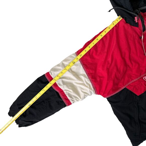 Vtg Spalding Ski Jacket Men's Medium Red White Black Colorblock Winter Hood Coat - Picture 16 of 16